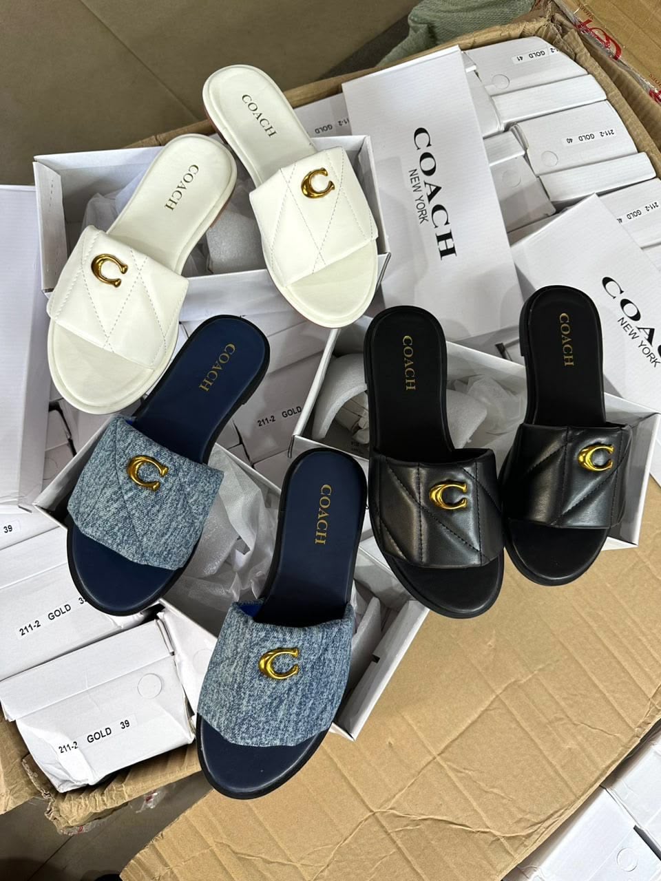 Coach Quilted Leather Slides