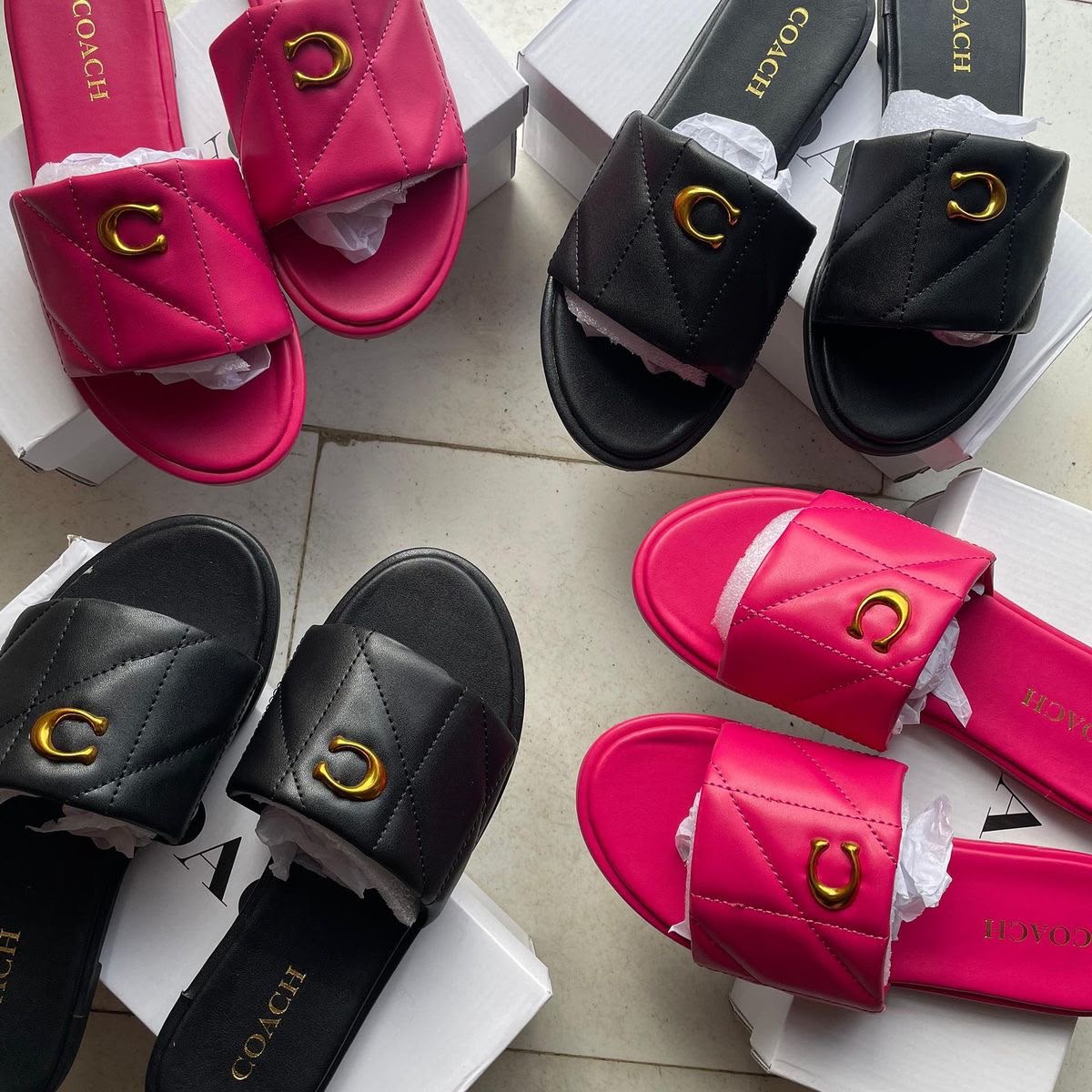 Coach Quilted Leather Slides