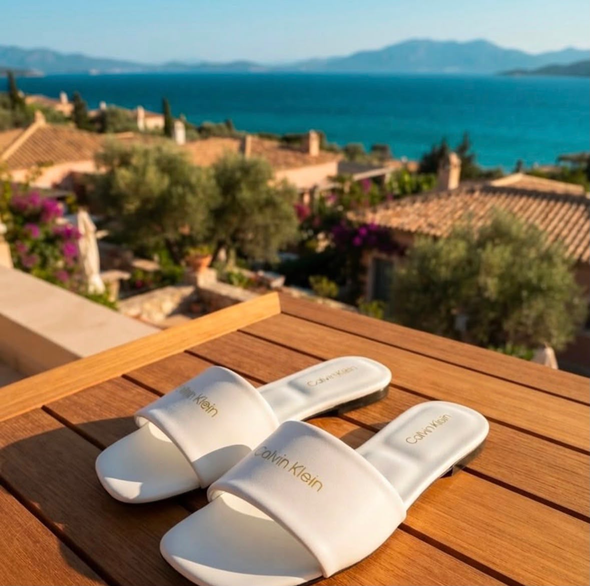 Calvin Klein Logo Leather Slides