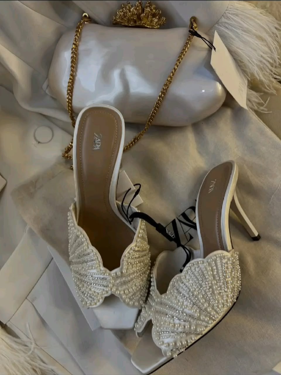Zara Pearl Embellished Mule Heels
