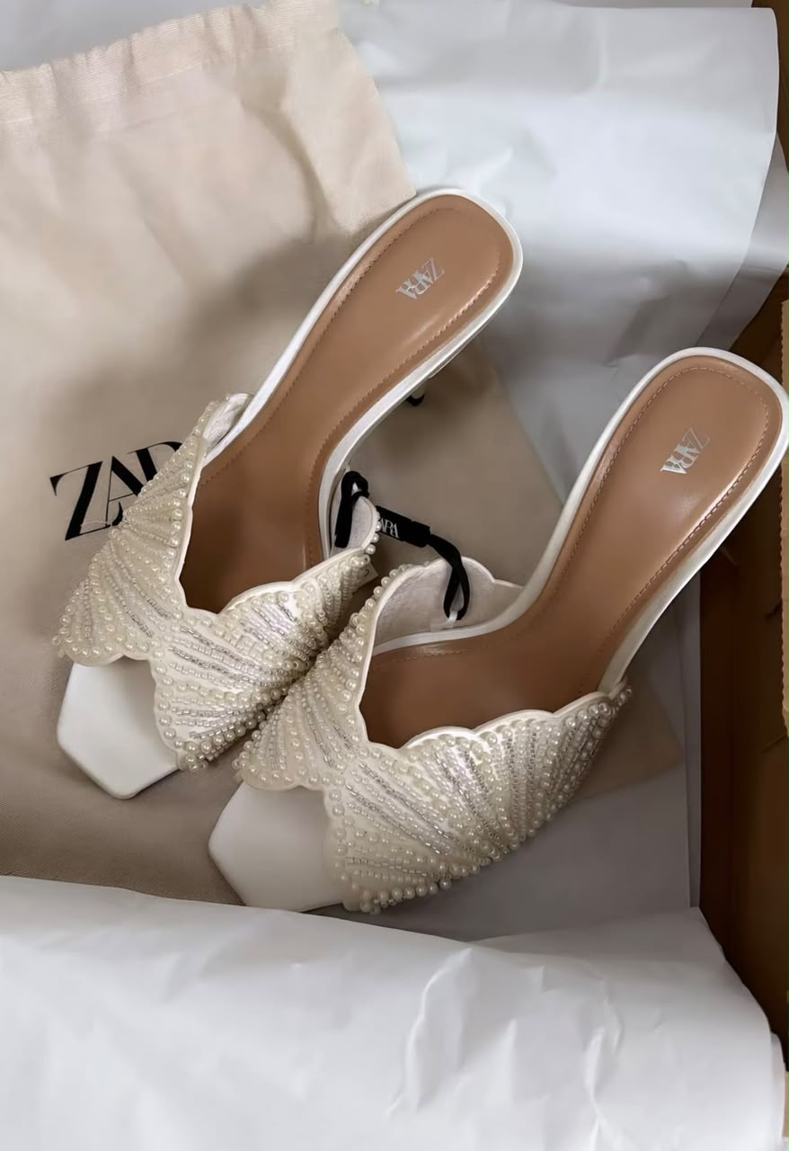 Zara Pearl Embellished Mule Heels